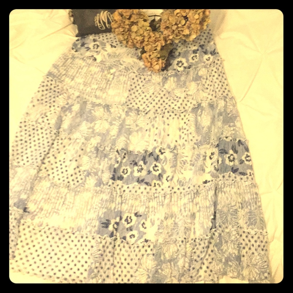 Blue & White Eyelet Lace Ankle Length Skirt